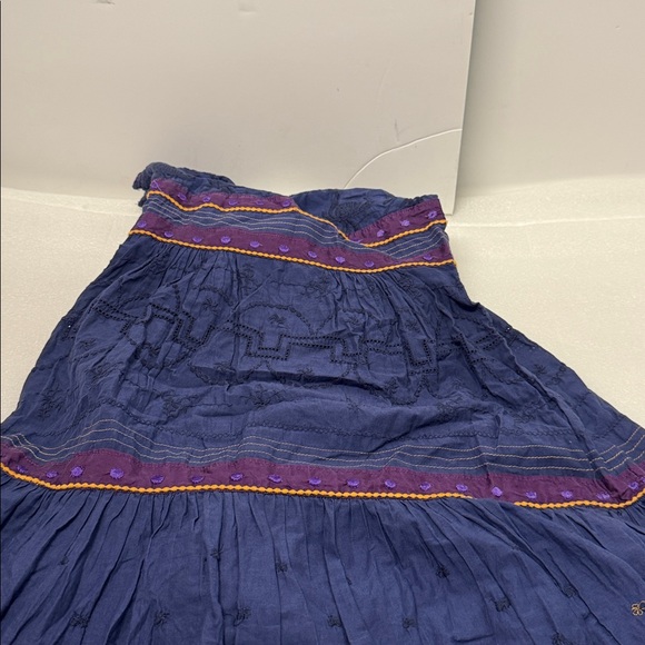 Viola Embroidered 100% Cotton Navy with gold & purple Sleeveless Dress size 2 - Picture 7 of 11